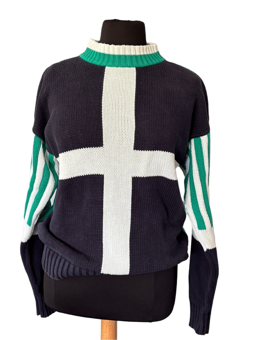Vintage Bravo Colorblock Turtleneck Sweater Preppy Collegiate Ski Lodge Knit